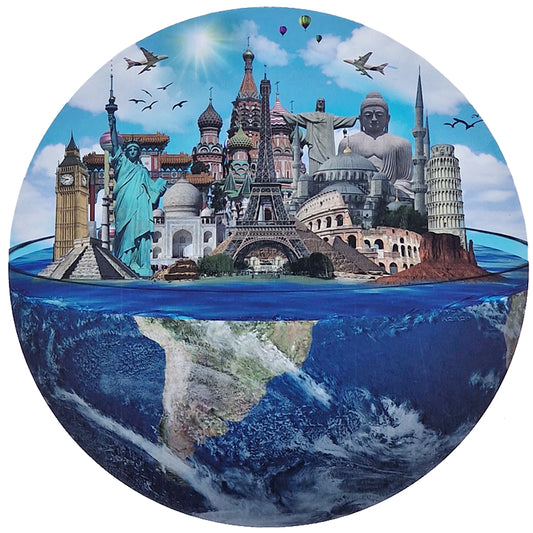 1000-piece Scenic Landscape Puzzle, 69x69 cm round globe, wonder of the world, brain training jigsaw puzzle