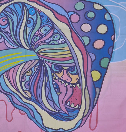 Wandbehang Psychedelic Pilze Violett 150x125 cm Polyester Wandtuch Wandteppich Hippie Tapisserie 