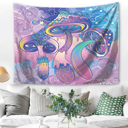 Wandbehang Psychedelic Pilze Violett 150x125 cm Polyester Wandtuch Wandteppich Hippie Tapisserie 