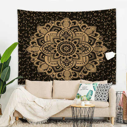 Indian Mandala Wall Hanging, 150x125 cm, Black Polyester, Wall Cloth, Tapestry