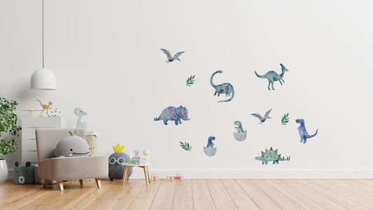 Dinosaur wall decal, 12 wall stickers, children's room stickers, window clings, decoration stickers