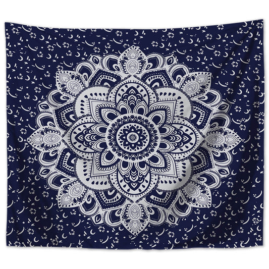 Wandbehang Mandala indisch 150x125 cm Blau Polyester Wandtuch Wandteppich Tapisserie 