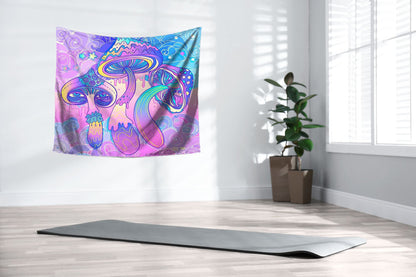 Wandbehang Psychedelic Pilze Violett 150x125 cm Polyester Wandtuch Wandteppich Hippie Tapisserie 